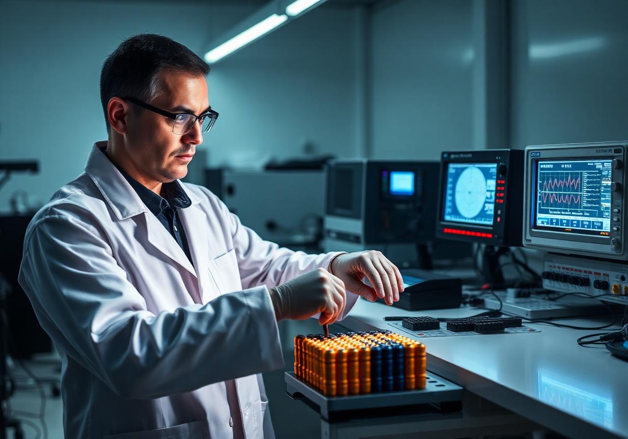 A123 Racing engineer testing battery cells in our R&D lab